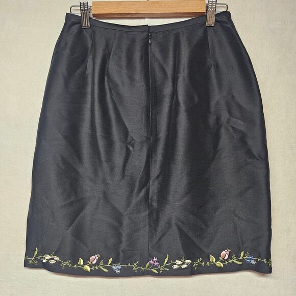 Ann Taylor Petite Black Silk Pencil Skirt with Floral Embroidery - Picture 6 of 6
